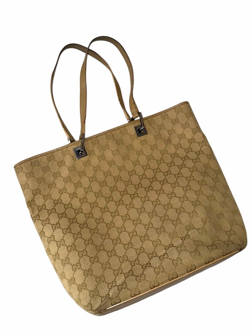 Gucci GG Monogram Canvas Tote Bag Beige Hand Bag Shoulder Bag
